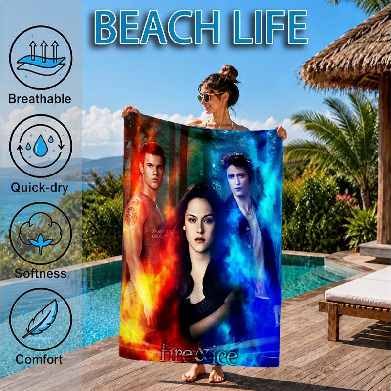 Vampir Saga Romanze Strandtuch, Mikrofaser Strandtuch, Perfekt für Pool, Strand, Reisen, Heimdekoration Strandparty Fan Geschenke