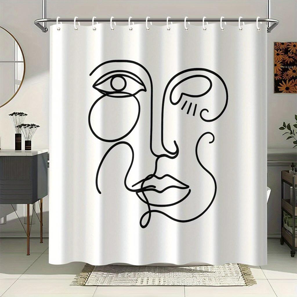 

Contemporary Line Art Face Shower Curtain 1Pc With 12 Hooks For Bathroom Home Decor Polyester 2D Flat Print 70.8X70.8 Inch W60H190(CM)-1 Pcs