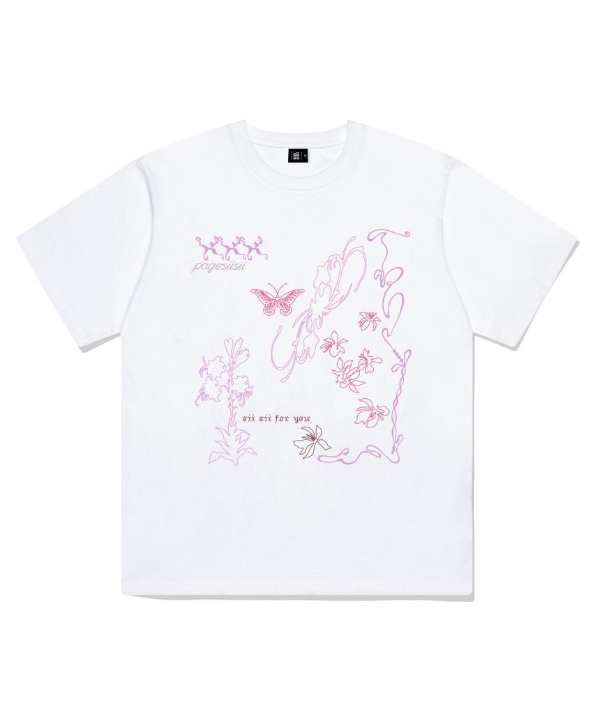 PAGESIISII Line Hand-Drawing Print Short Sleeve T-Shirt Black
