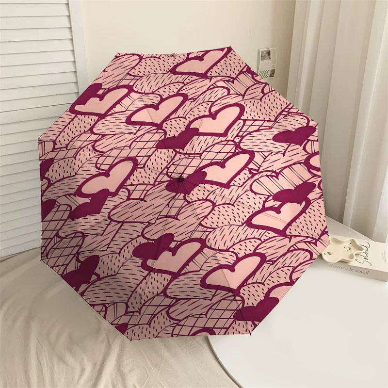 

1PC Heart Pattern Umbrella-8-Rib Reinforced Portable Folding Travel Suitable for All Seasons Outdoor Daily Use-G336