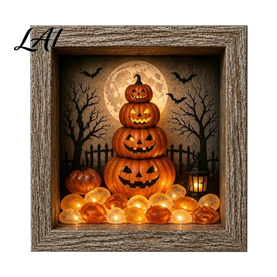 Decorative Seasonal Lights Halloween Lighted Frame Ornaments Light Up Shadow Box Warm Atmosphere LED for Home Living Room Bedroom Decor Ornaments