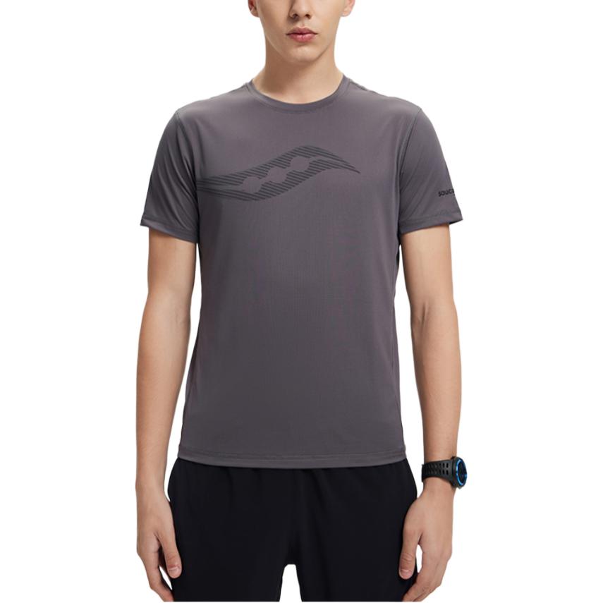 SAUCONY Logo Print Crew Neck Short Sleeve T-Shirt Men T-Shirts Medium-Gray SC2239025-1