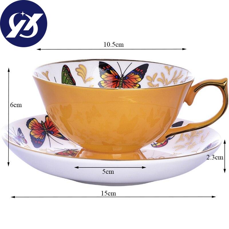 European Bone Cna Kávový šálek Barevný porcelán Butterfly Keramická sada šálků a podšálků na čaj Britský kancelářský šálek na pití Dárek