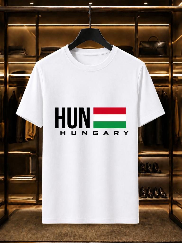 2026 New Arrival 100 Cotton Tshirt Hungary Hun National Flag Letter Print Crew Neck Casual Short Sleeve