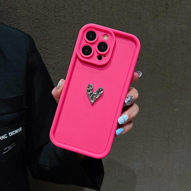 Glitter 3D Love Heart Silicone Soft Phone Case For iPhone 16 15 14 13 12 11 Pro Max XS XR 7 8 Plus Shockproof Candy Matte Cover