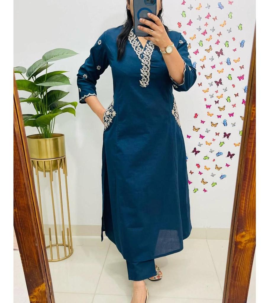 Partykleidung Designer Kurta Hosen Set Indische Frauen Bollywood Oberteil Tunika Kurti Baumwollkleid