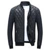 Youth Blue Leather Jacket with Stand Collar, Zipper, Side Pockets, and Round Hem - European-American Style, Winter Collection.