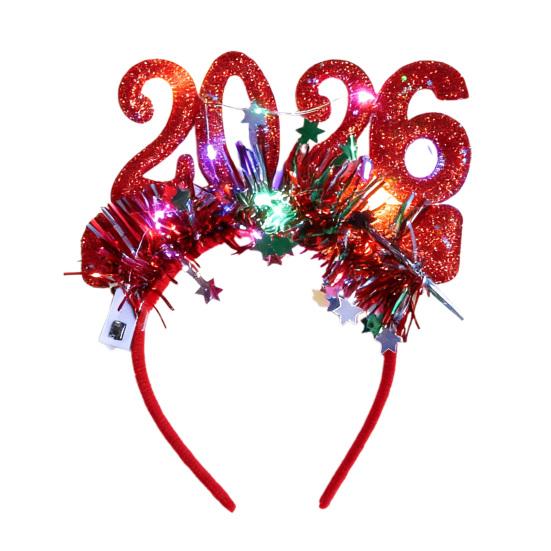 Hair Hoop 2026 Shiny Sequin Headband Elastic Festive Hairband with Plush Ribbons Colorful New Year Party Accessory