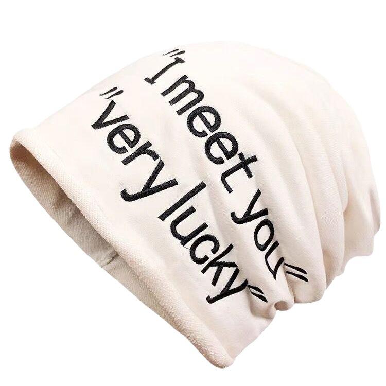 Large Edition Face Showing Small Versatile Solid Color Pile Hat Letter Knitted Toe Cap Cold Hat