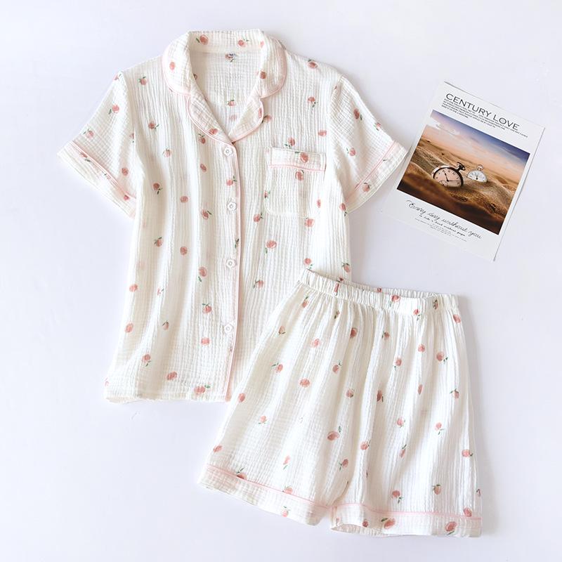 Women's Short Sleeve Cotton Gauze Pajamas - Lightweight, Loose Fit for Spring, Summer, and Autumn