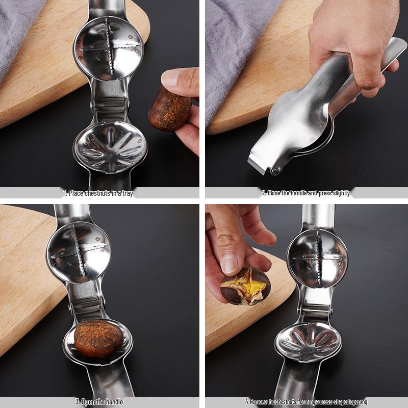 Öppnare för kastanj- och valnötsskal i rostfritt stål