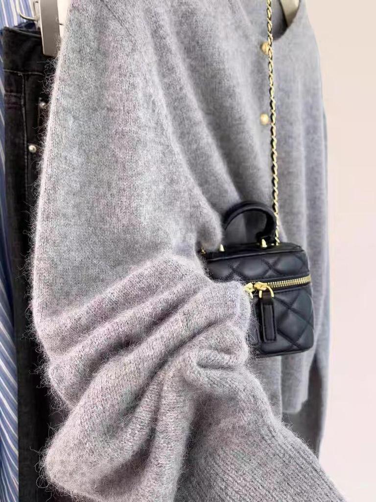 2025 Women's Pure Wool Round Neck Cardigan - Autumn/Winter Slimming Knit Cashmere Sweater Coat