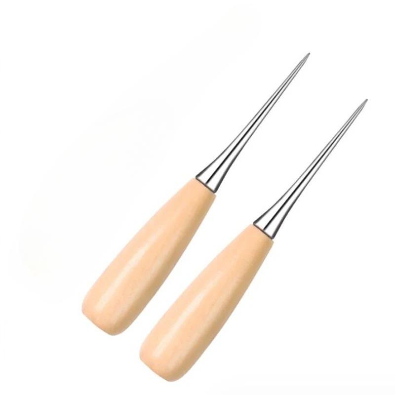 Poinçon à manche rond en bois massif, poinçon textile en cuir fait main avec fourreau, poinçon de couture, outils à main textiles