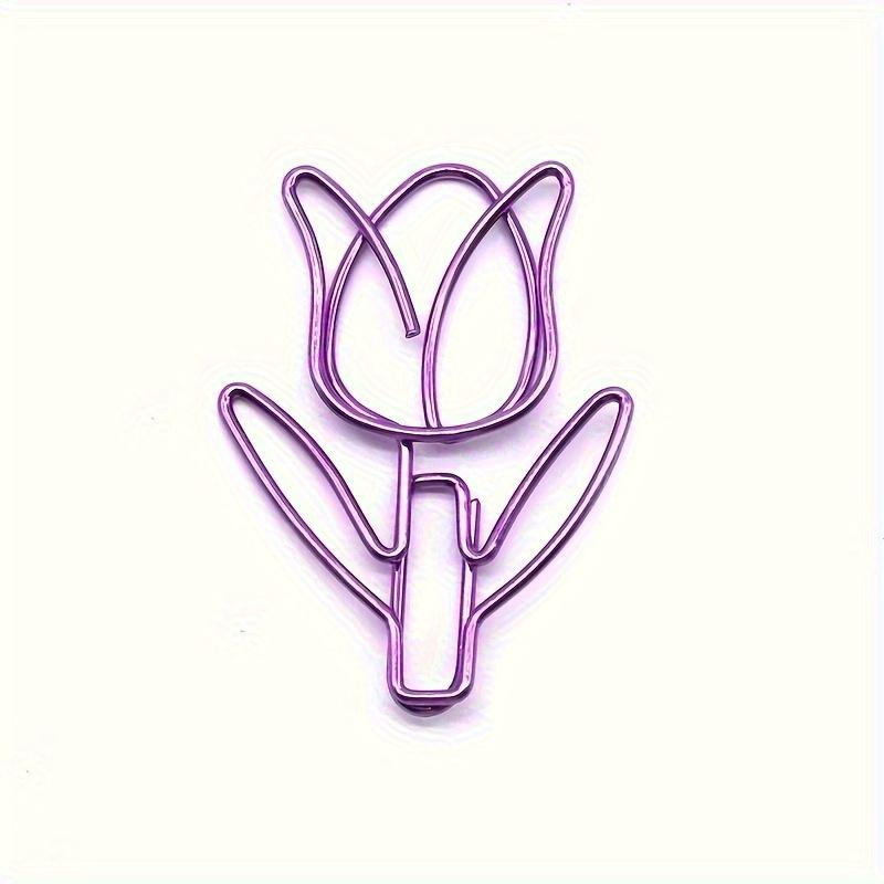 

40 шт. Скрепка в виде тюльпана, цветок, креативный мультфильм, милый канцелярский зажим, офисная форма, металлический зажим 40pcs фиолетовый