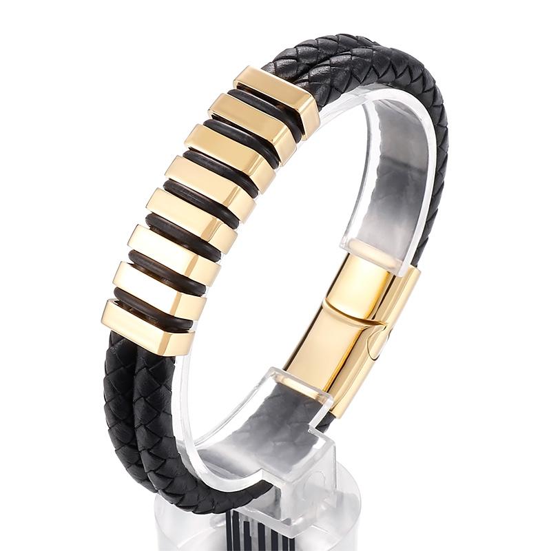 KALEN Stainless Steel Cowhide Leather Bracelets for Men Black Braid Chain Bracelet Men's Magnetic Genuine Gift 3 Color Jewelry