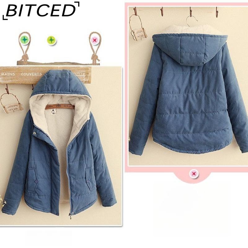 BITCED Fleece-Lined Thickened Cotton Jacket Quilted Short-Length Cotton Coat for Women Autumn/Winter Literary Minimalist Cotton-Padded Outerwear