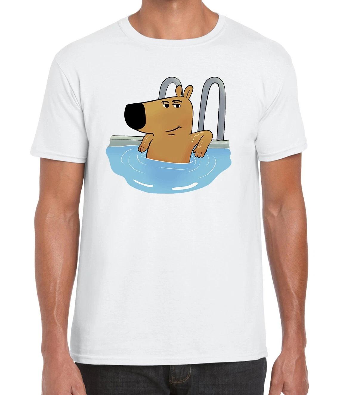 Chill Guy In The Pool Funny Dog Meme Printed Cotton Unisex T-Shirt Top Tee 110