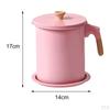 Container Iron Wood Grain Handle Storage Pot with Coaster Tray Fine Mesh Strainer Oil