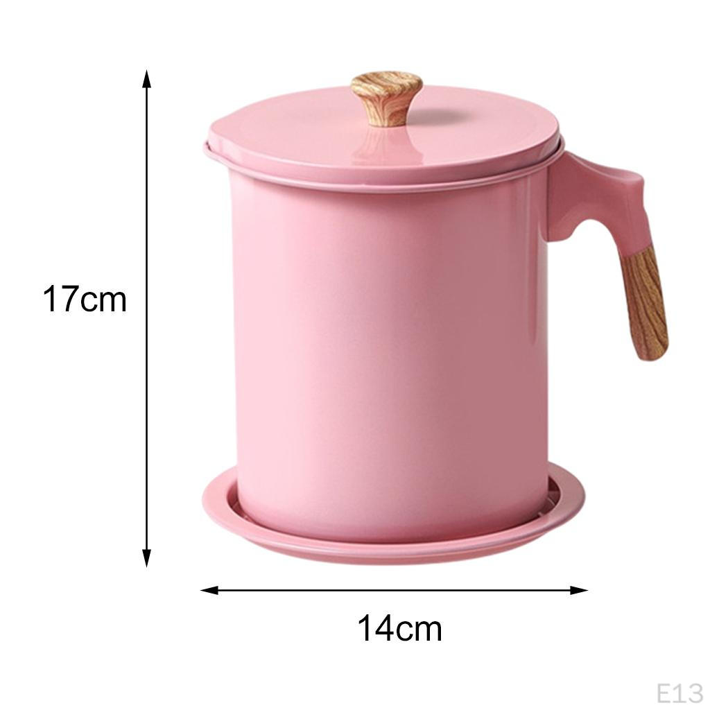 Container Iron Wood Grain Handle Storage Pot with Coaster Tray Fine Mesh Strainer Oil