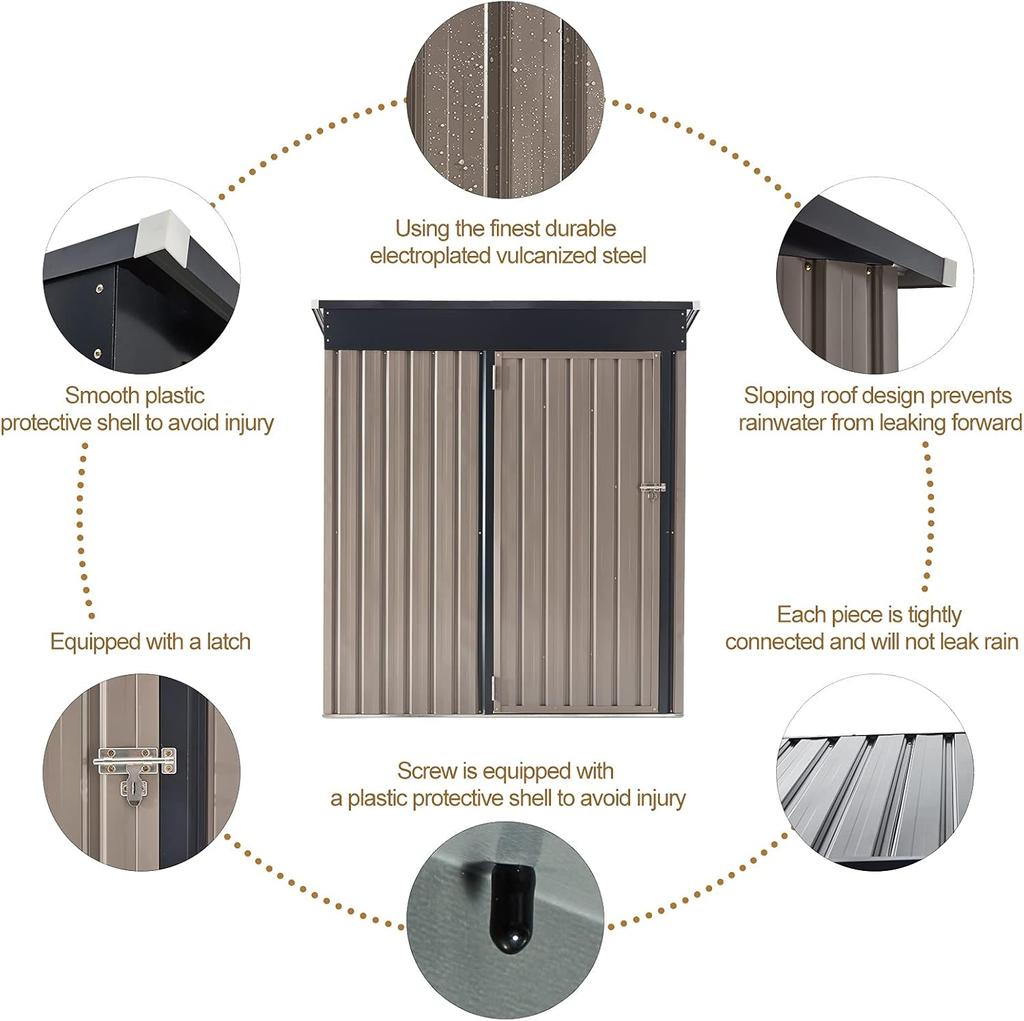YODOLLA Metal Shed,Garden Sheds and Outdoor Storage with Lockable Door, Small Outside Storage Box Waterproof for Backyard,Garden,Gray