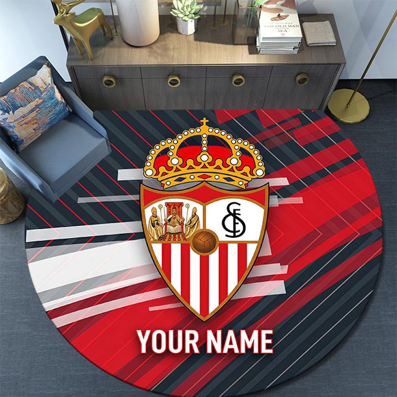 Custom Name Sevilla FC Round Area Rug,Carpet Rug for Living Room Bedroom Sofa Playroom Decor,Non-slip Floor Mat