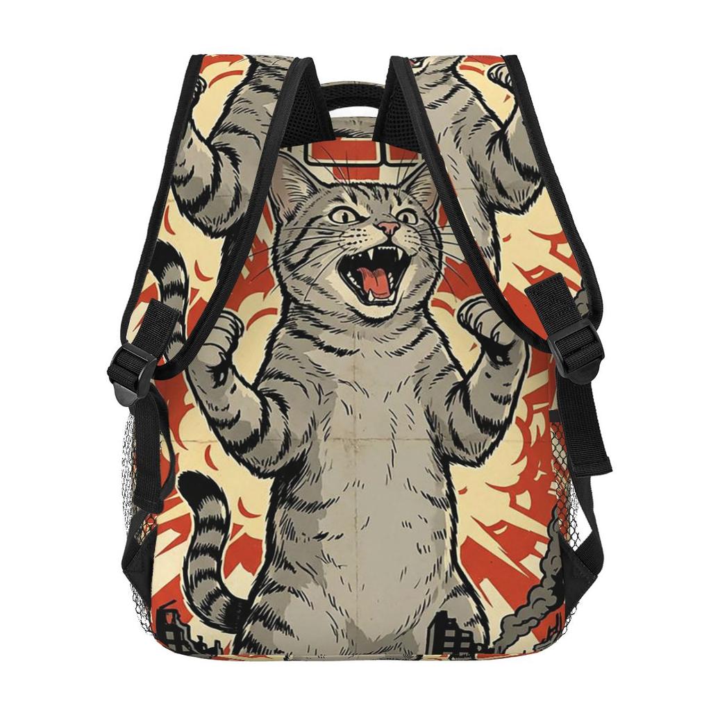 Catzilla Japan Cat Kitten Lover Student Backpack School Bag Hiking Travel Daypack for Men Women Fashion Bookbag Shoulder Bags
