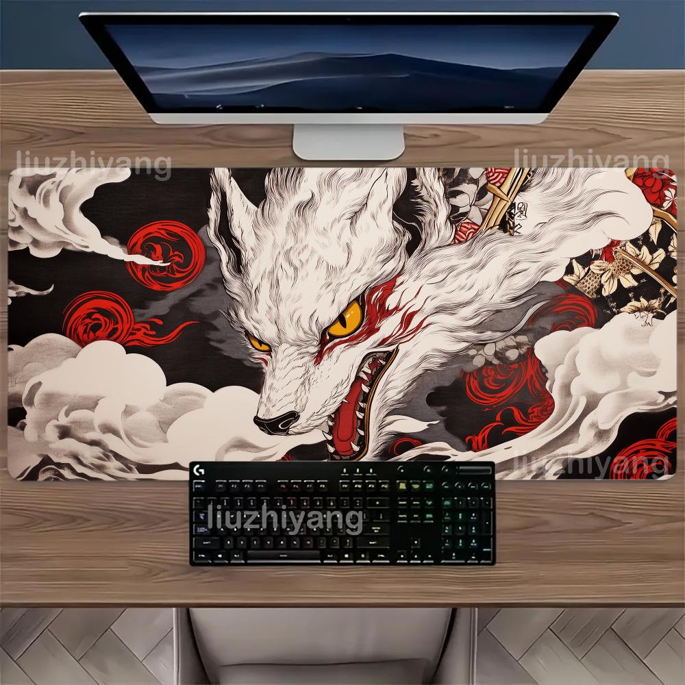 Cool Wolf Design Mouse Pad Large Computer Office Game Table Mat XXL Rubber Anti-slip Stitched Edges Keyboard Mats Long Desk Pads