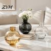 Artistic Home Decor Vase Clear Round Resin Vase, Transparent Sphere Flower Pot with Jute Modern Minimalist Hydroponic Bow, Plastic Planter for Plants,