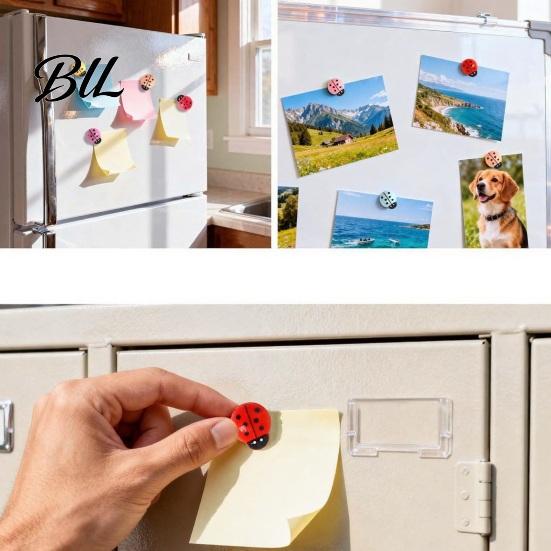 Magnetic Whiteboard Accessories 4Pcs 3D Ladybug Refrigerator Magnet, Mini Ladybird Resin Fridge Magnet Decorative Memo Note Holder for Kitchen Office