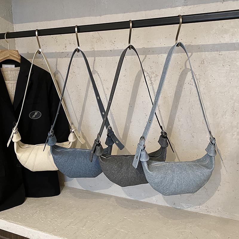 Retro washed denim versatile croissant bag new bag women's large-capacity shoulder messenger bag