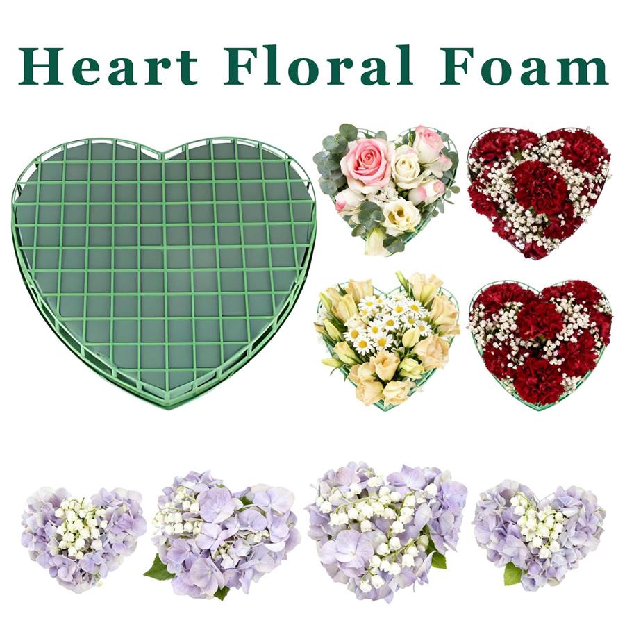 1 pz Blocchi di Spugna Floreale Grandi a Forma di Cuore Mattoni Floreali con Vassoio a Ventosa Spugna Verde per Fioristi Fango Floreale per Matrimoni Feste