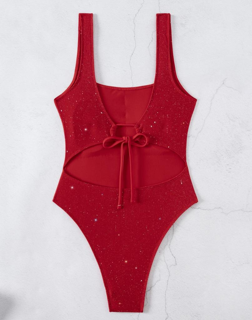 Women's Swimsuits Sexy Solid Color Back Tied One-piece Swimsuit Bikini Beachwear Bathing Suits