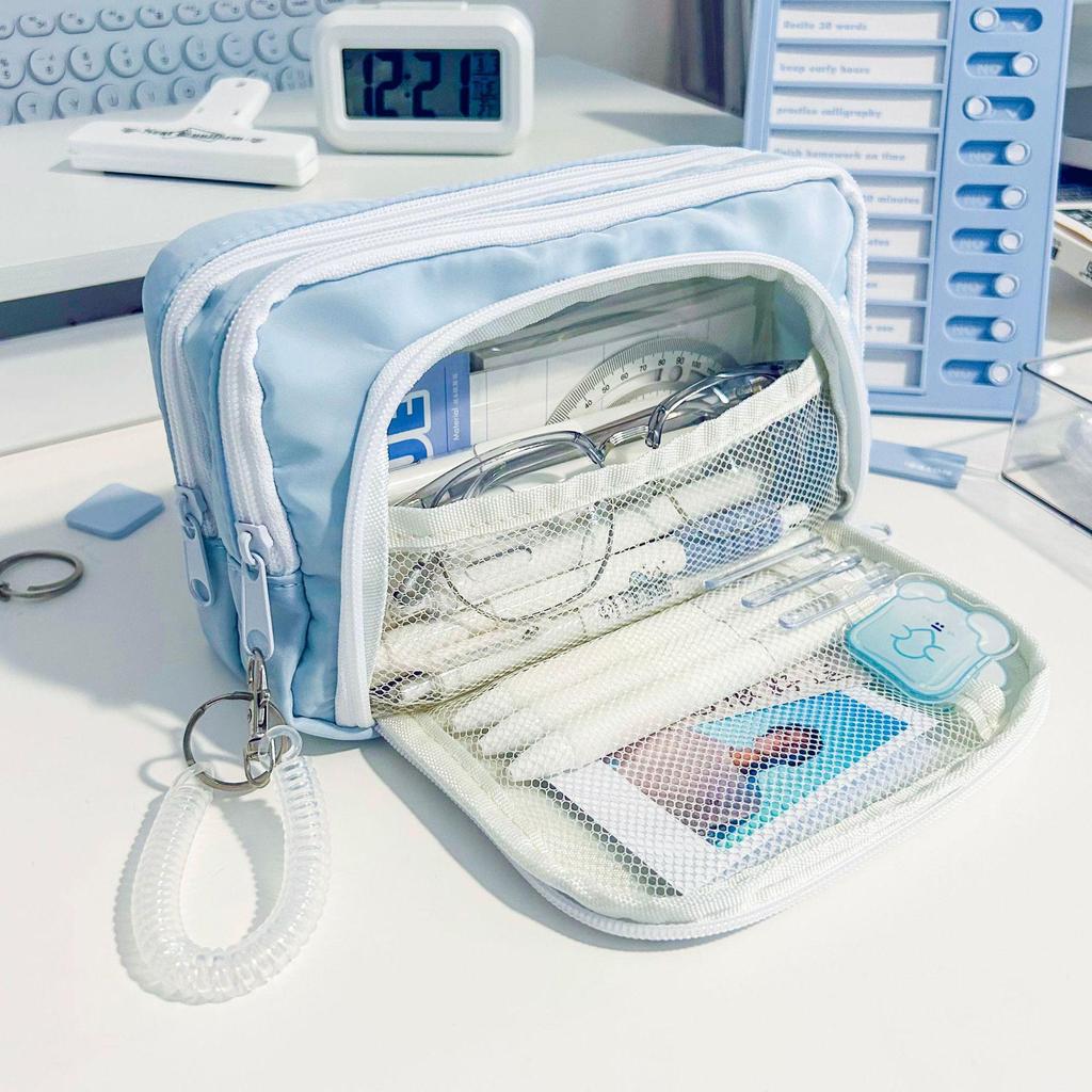 Macaron Color Pencil Case Pen Bag Dual Layer Front Open Pocket Storage Pouch for Stationery School
