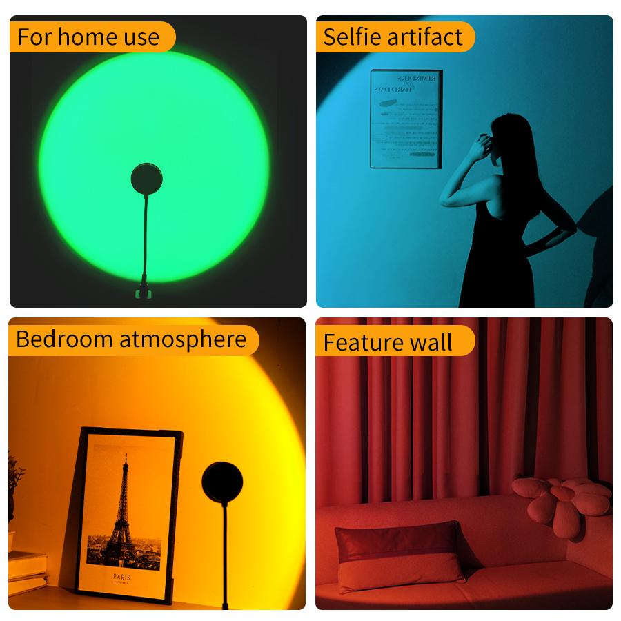 USB Sunset Projection Light 5V Colorful Ambient Night Lamp For Party Bedroom Living Room Wall Photography Decoration Lighting