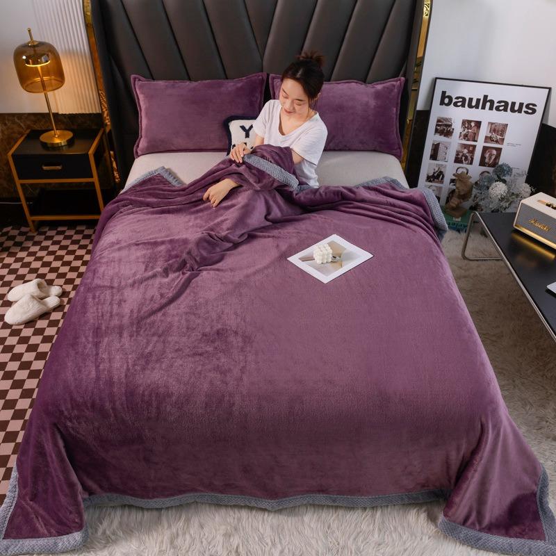 Double Layer Plush Four Season Universal Blanket Large Size Double Thin Quilt Single Sofa Blanket Outward Travel Blankets Solid Color Bed Sheet 1pcs
