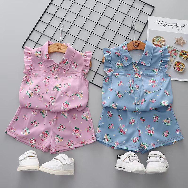 Girls Cute Full Print T-shirt And Shorts 2PC Set Casual Infant Baby Kids Clothing Outfit Summer Children's Suit