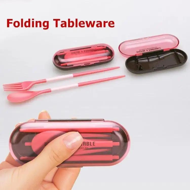Neues 1 Set/Box Geschirr Faltbares Klappgabelset Besteckset Tragbares Geschirr Outdoor-Produkte Set aus Löffeln Gabel Essstäbchen