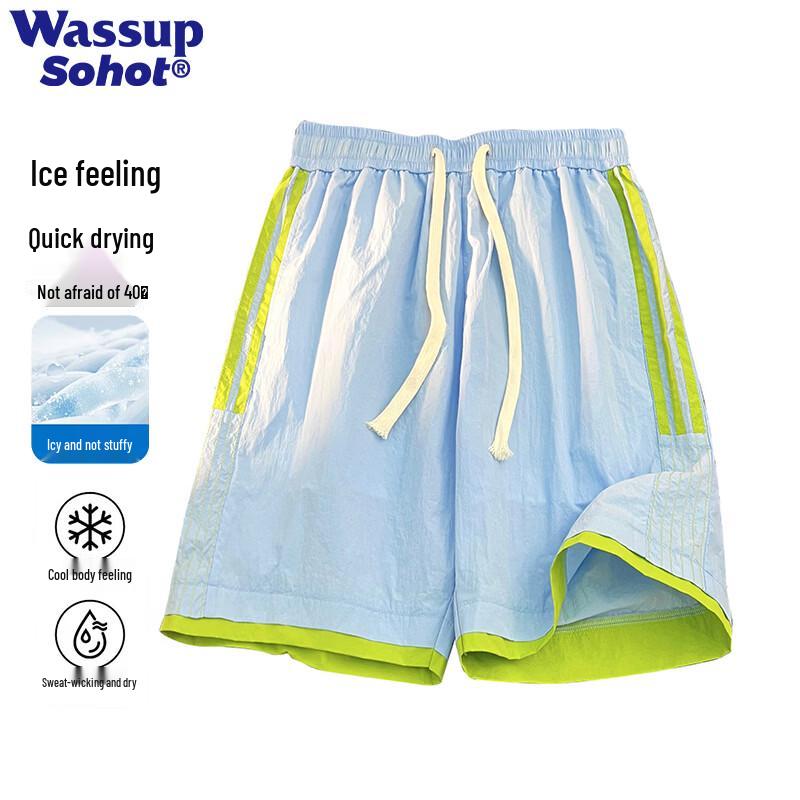 Wassup Sohot Men s Ice Silk Striped Quick-Dry Casual Shorts S