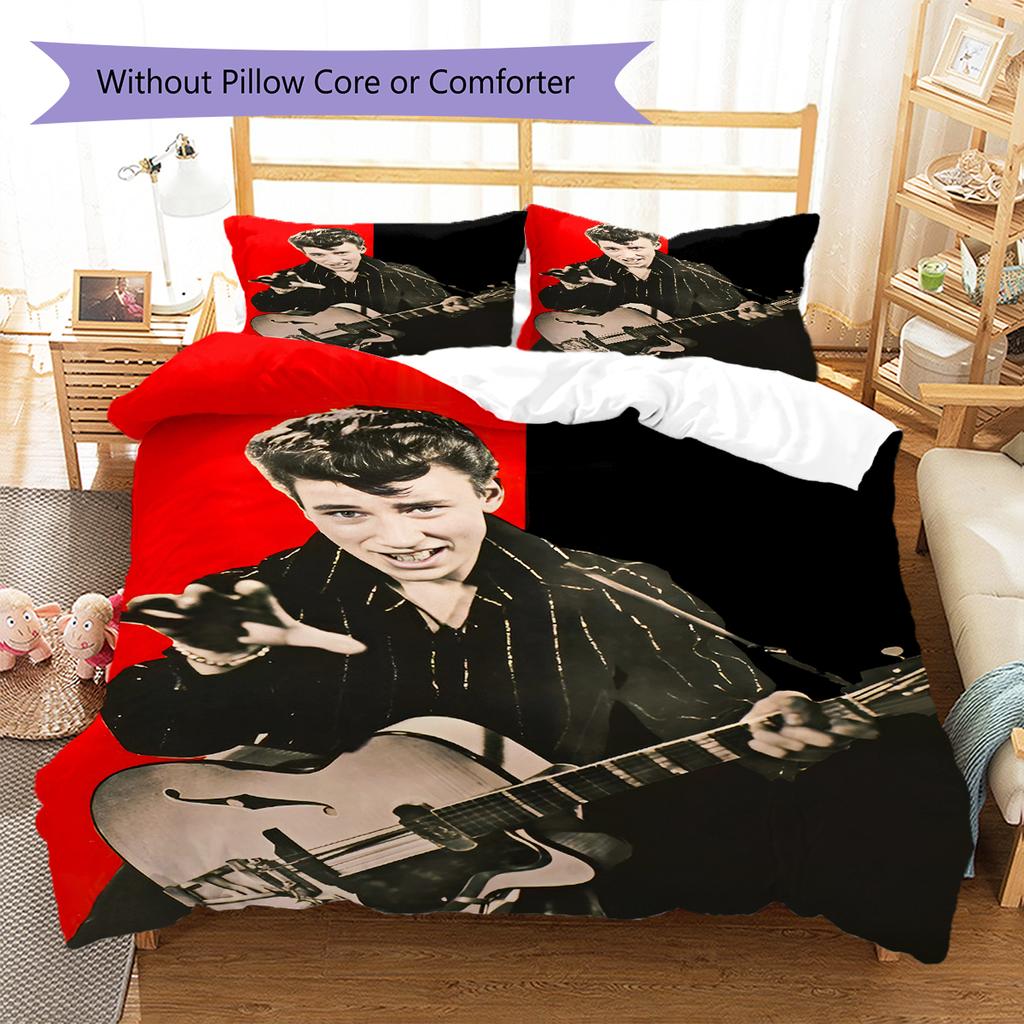 Johnny Hallyday Pattern Bedding,Quilt Set Quilt Cover Pillowcase Home Birthday Gift (1 * duvet cover + 2 * pillowcase, without core)