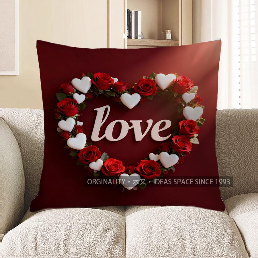 2D Heart-Shaped Love Roses Cushion Cover Pattern Cushion Cover Suitable For Sofa Bedroom Car Pillow Cover