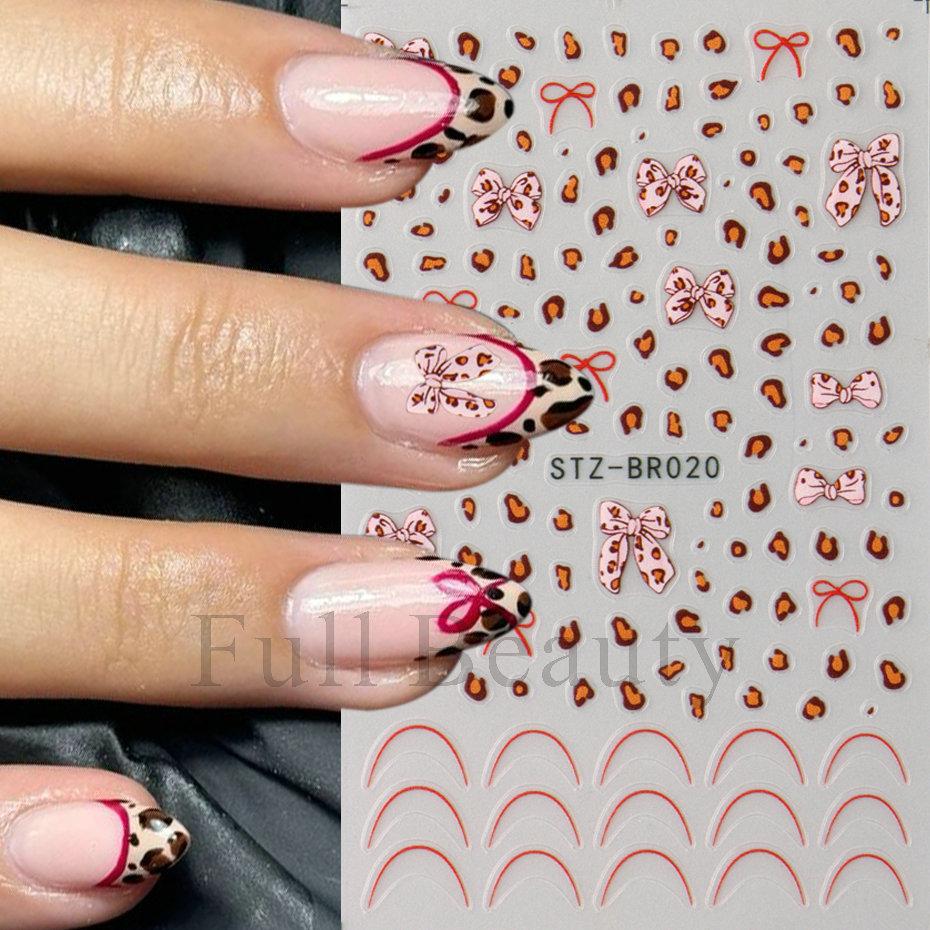 Nail Art Sticker, Leopard Print, Ballet Style, Pink Bow, French Line, Thin And Tough Nail Sticker.