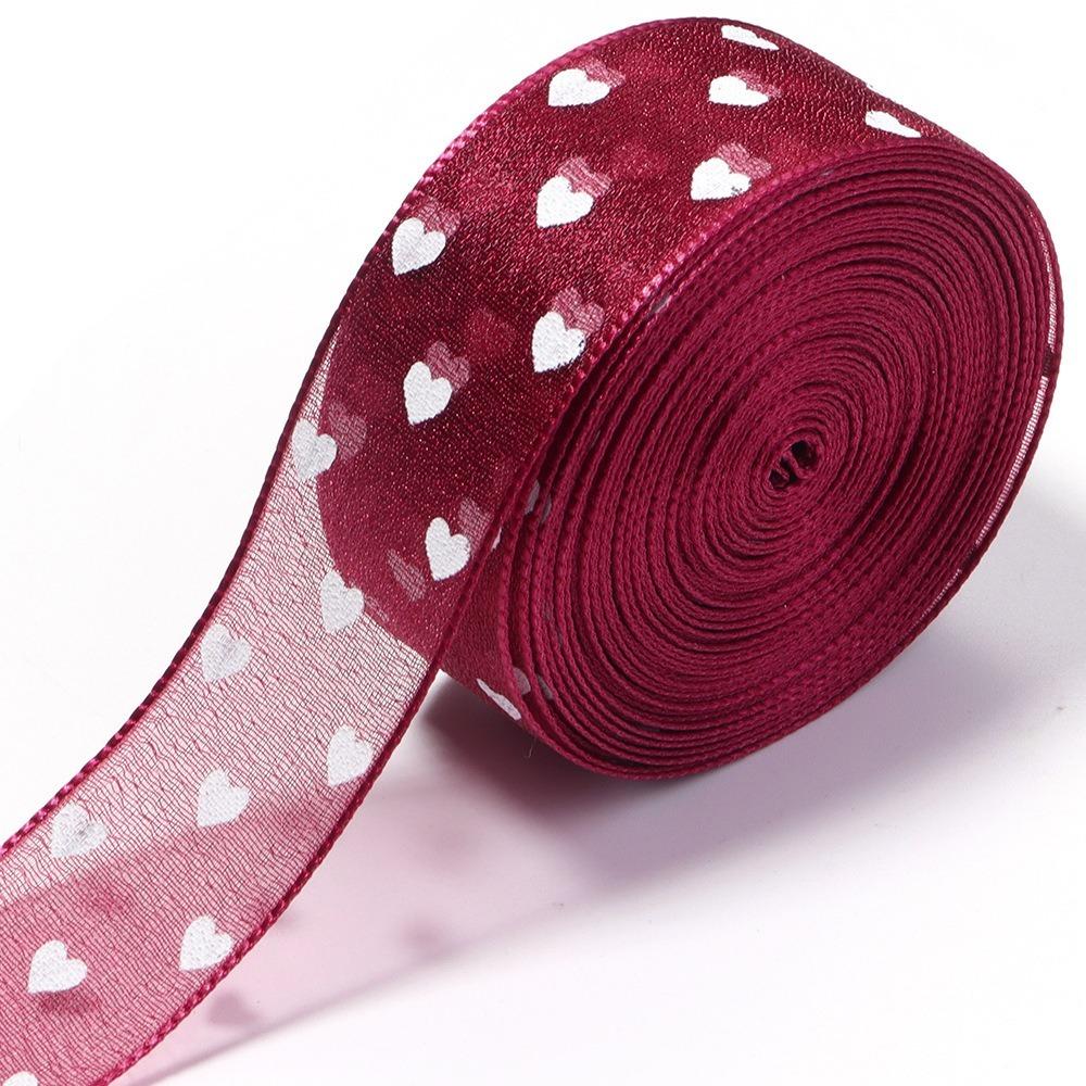 Heart Print Heart Ribbon Sheer Organza Craft Ribbon Gift Embellish Organza Tape Garment Trim