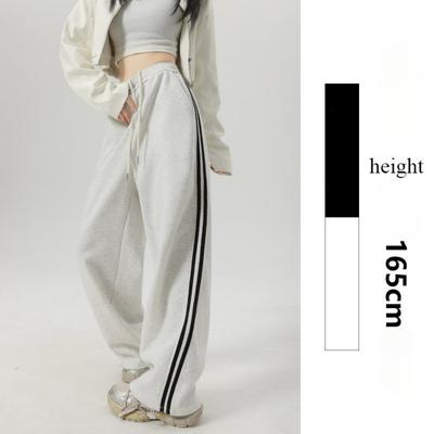 American Sports Pants for Women Spring Autumn Sweatpants Side Striped Casual Pants High Waist Wide Leg Pants