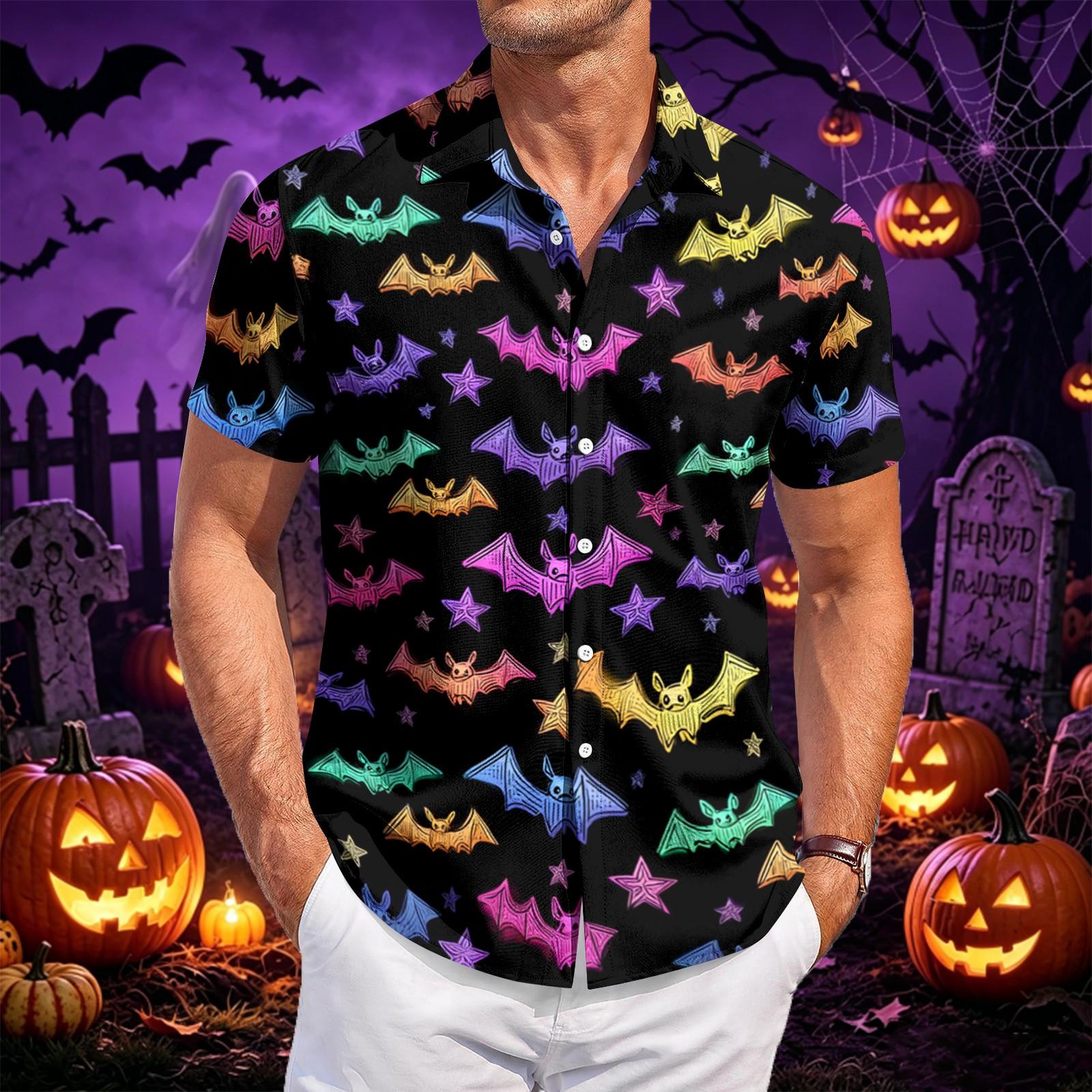 Men s Halloween Printed Short Sleeve Casual Shirt XXXXL