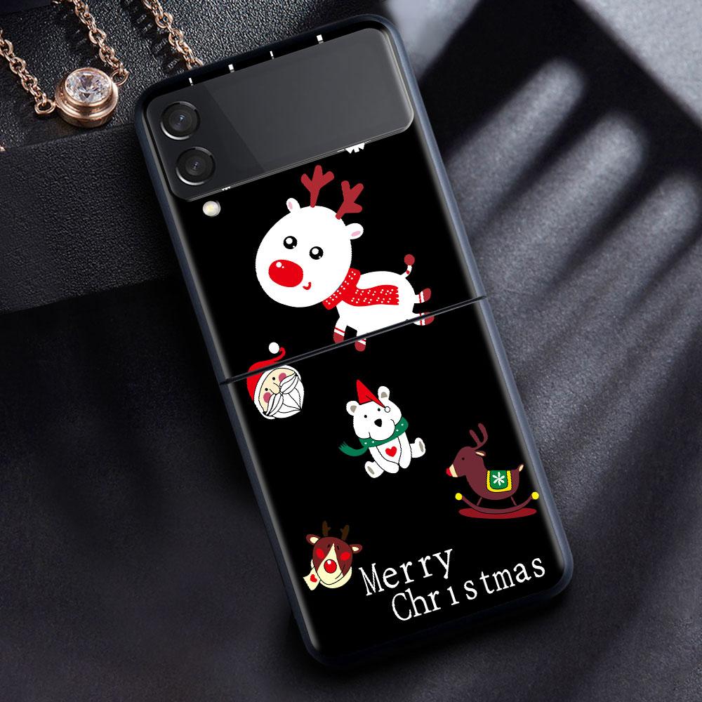 

Чехол для Samsung Galaxy Z Flip 3 4 5G, черный жесткий корпус для телефона из ПК Z Flip4, роскошный сегментированный чехол, Снеговик, Рождественский мультяшный чехол Samsung Z Flip 4