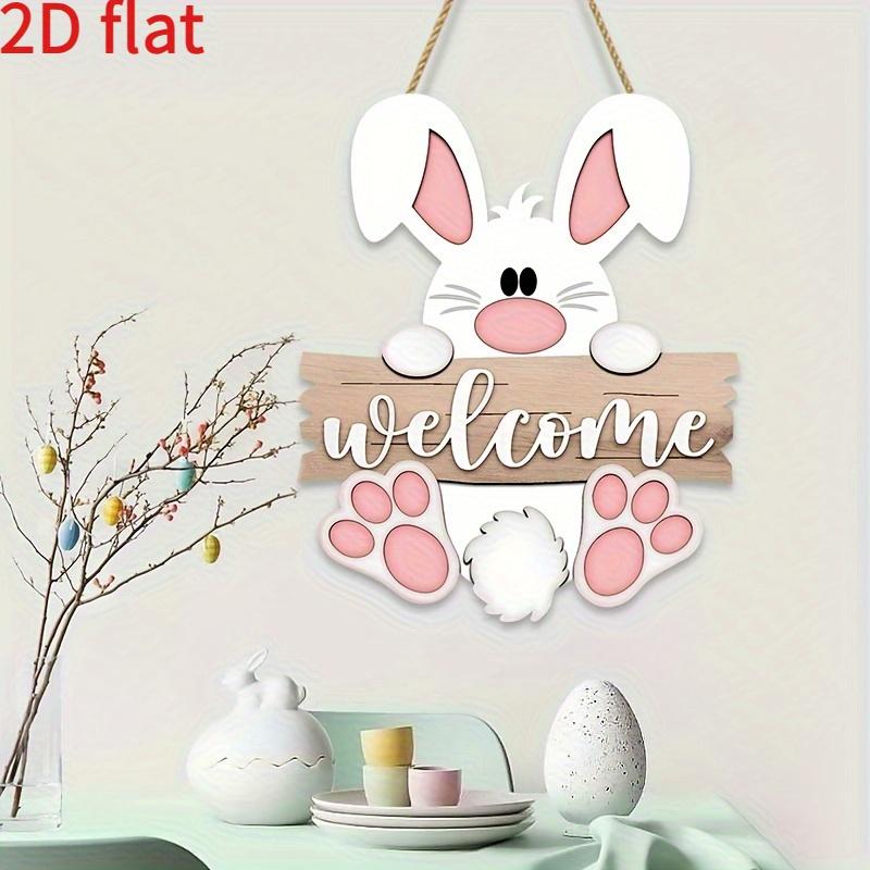 Dwuwymiarowy Płaski Zajączek Wielkanocny Znak Powitalny Drewniana Dekoracja Drzwi Wieniec Wisząca Tabliczka Znak Królika do Sklepu Domu Ogrodu Dekoracja Wiosenna