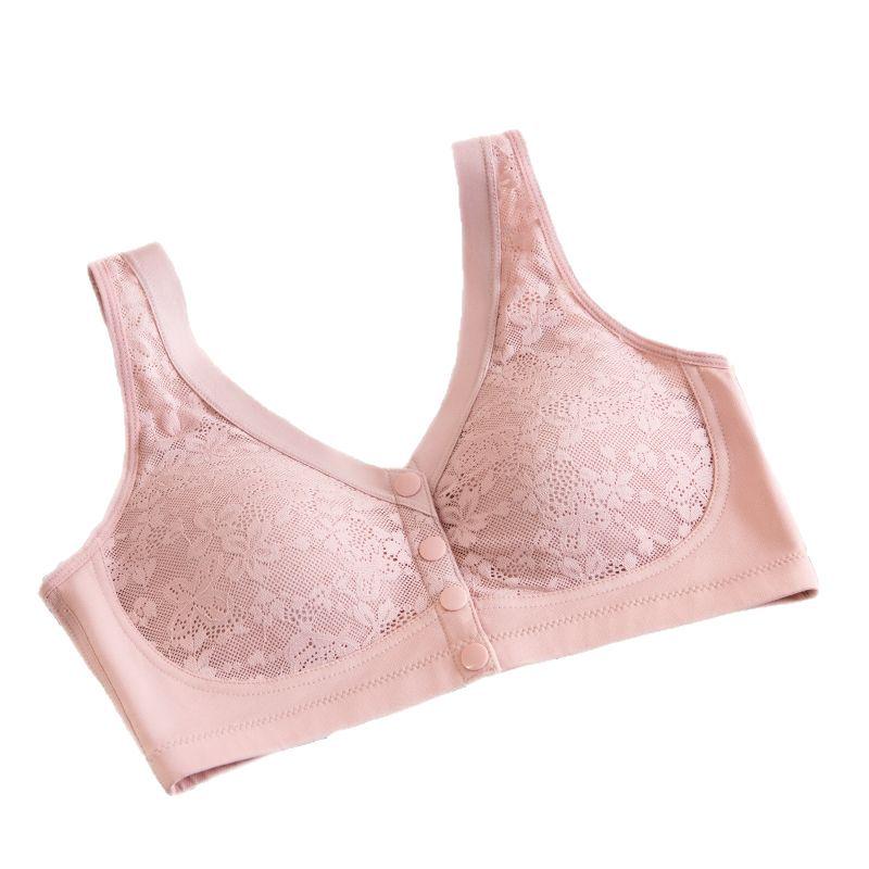 Jiao Fei Lace Wireless Front-Opening Vest-Style Sleep Bra for Middle-Aged and Elderly Women