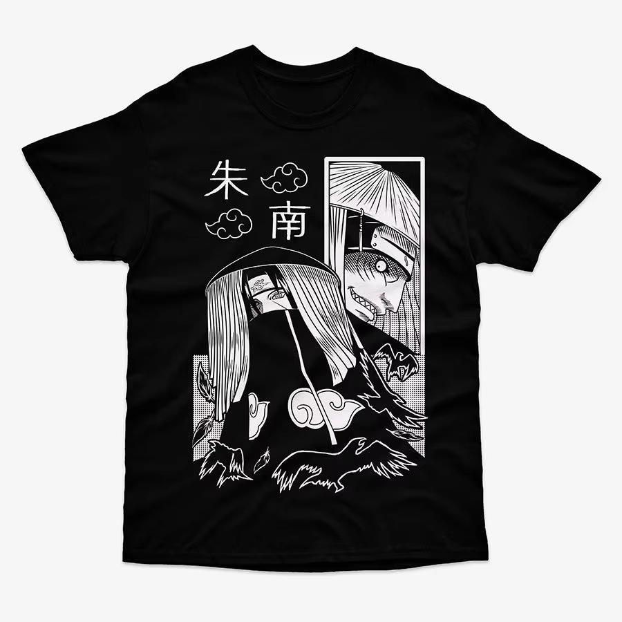 Naruto Akatsuki Uchiha Itachi & Hoshigaki Kisame Anime Print T-Shirt, Oversized Cotton Manga Streetwear T-shirt 4XL
