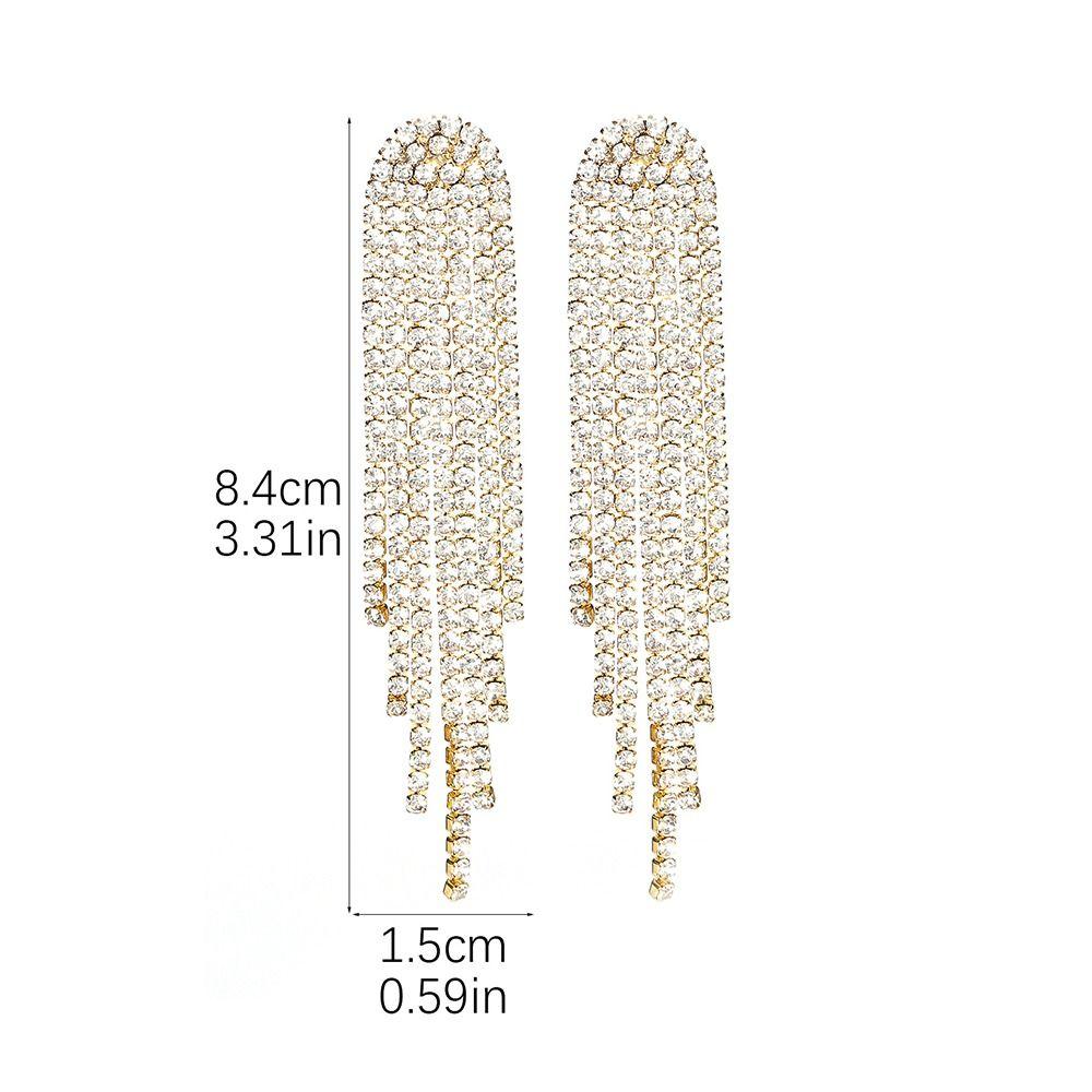 Rhinestones Long Fringe Earrings Sparkly Women Accessories Dangle Chain Stud Earrings Tassel Earrings Evening Wear