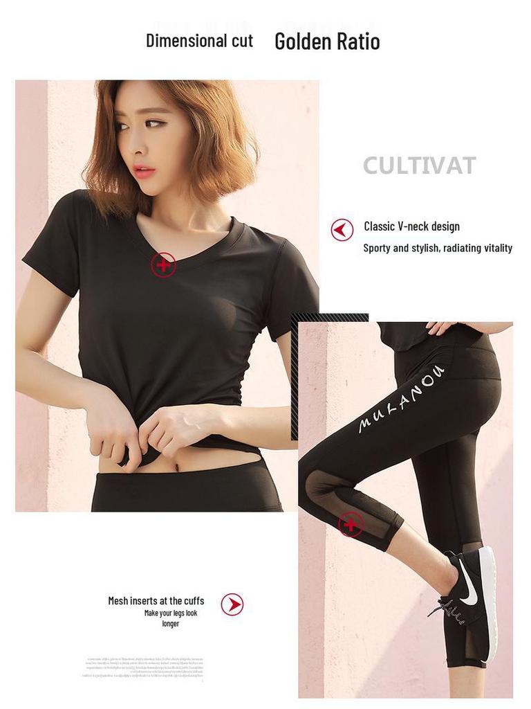 Women's Quick-Dry Yoga Set: Hollow Out Top with Short Sleeves and Tight Pants - 3-Piece Summer Fitness Outfit